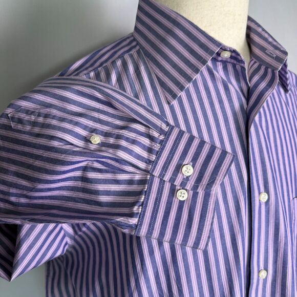 Saks Fifth Avenue Black Label XXL Long Sleeve Button Down Purple Striped 2/$50 - Picture 4 of 10